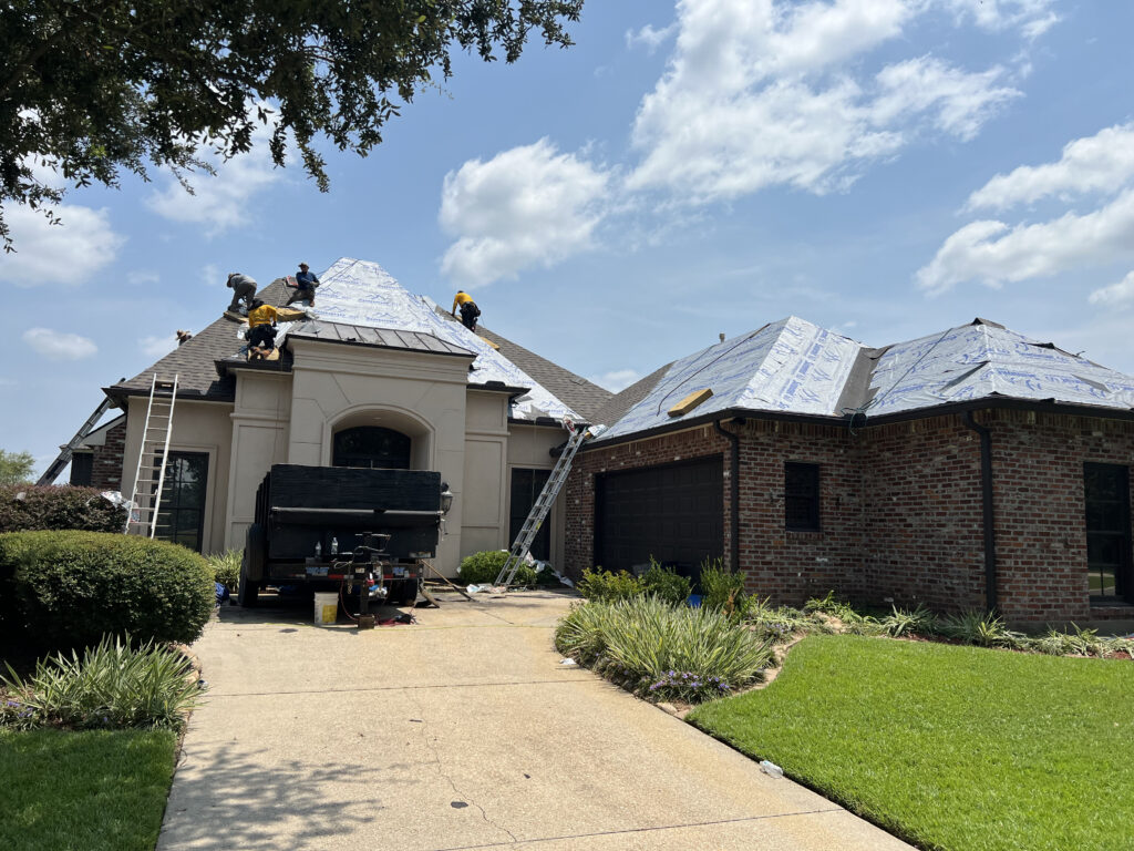 Residential roof replacement in progress