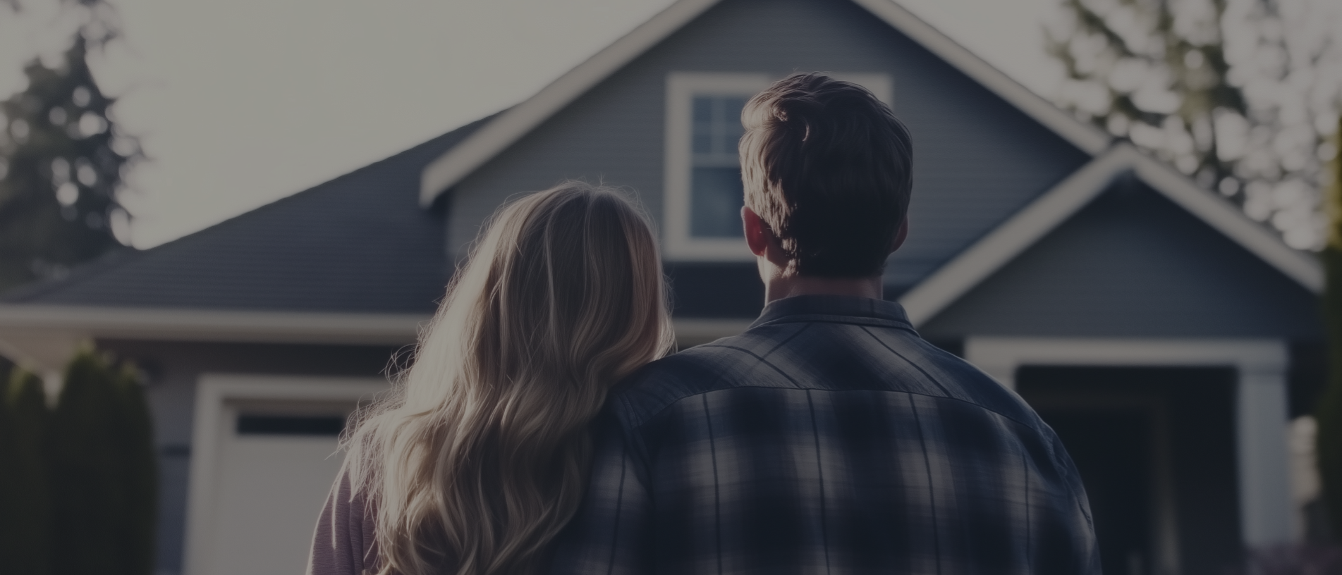 Family looking at a home with a newly installed roof